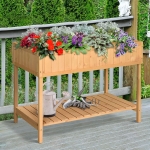 Outsunny Elevated Natural Garden Plant Stand 8 Grid Box w/ Storage Shelf
