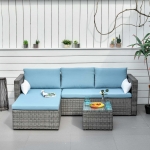 Outsunny 3-Piece Modern Outdoor Patio All-hand Woven Rattan Wicker Furniture Patio Coffee Table Sofa Set - Blue