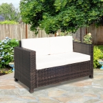 Outsunny Deluxe 2 Seat Rattan Wicker Sofa Garden Cushioned Loveseat Outdoor Patio Furniture Brown