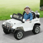 Aosom 12V Kids Electric Ride On Toy Truck Jeep Car With Remote Control 2 Speeds Lights Mp3 Lcd Indicator White