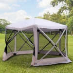 Outsunny Automatic Hexagon Pop Up Screen Tents Camping Shelter Picnic Canopy Outdoor Sun Shade w/ Mesh Sidewalls and Carry Bag