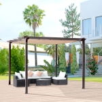Outsunny 10' x 13' Aluminium Outdoor Pergola Gazebo Backyard Canopy Cover Square Sunshade Garden Grape Trellis, Brown