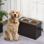 PawHut Raised Pet Bowls with Storage Function 2 Stainless Steel Dog Bowls Elevated Base