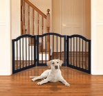 PawHut 80" Extra Wide Freestanding Pet Gate Wooden Dog Barrier Folding Safety Fence with 4 Panel Support Feet for Doorway Stairs White(c-4)