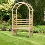 Outsunny Garden Bench with Arch Wooden Bench Trellis for Vines/Climbing Plants for Patio Furniture Front Porch Decor and Outdoor Garden Seating Nature