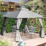 Outsunny 13' x 10' Gazebo Canopy Party Tent Shelter with Steel Frame Curtains Netting Sidewalls Light Grey(c-7)