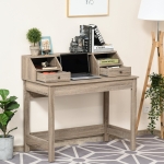 HOMCOM Rectangle Computer Desk with Display Shelves Drawers Home Office Table Workstation Natural Wood Grain(c-3)