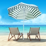 Outsunny 6ft Round Beach Umbrella Outdoor UV Protection Sun Shaded Canopy w/ Push Button Tilt Striped Green