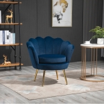 HOMCOM Modern Velvet-Touch Fabric Accent Chair Leisure Club Chair with Gold Metal Legs for Living Room, Blue