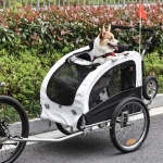 Aosom Elite II Dog Bike Trailer 2-In-1 Pet Stroller Cart Bicycle Wagon Cargo Carrier Attachment for Travel with Suspension and Storage Pockets, White