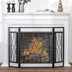HOMCOM 3-Panel Folding Fireplace Screen, Metal Mesh Fire Spark Guard, 49.5" x 31.5", Black