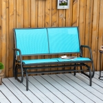 Outsunny Patio Double Glider Outdoor Steel Sling Fabric Gliding Bench Garden Swing Chair Heavy-Duty Porch Rocker Garden Loveseat Blue