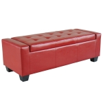 HOMCOM 51" Faux Leather Rectangular Tufted Storage Ottoman - Bright Red