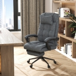 Vinsetto Executive Office Chair High Back Linen-Feel Fabric Swivel Chair with Upholstered Retractable Footrest, Headrest and Armrest, Light Grey