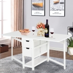 HOMCOM 59" L Expandable Foldable Dining Table with 2 Drawers and Bottom Storage Shelf, White