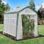 Outsunny 95'' x 71'' x 79'' Greenhouse with Roll Up Door and 4 Windows Plant Growth Warm House Outdoor PE Cover Steel Frame White
