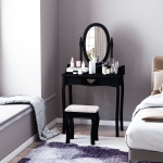 HOMCOM Makeup Vanity Table Set Stool Mirror W/Drawers Wooden Furniture Bedroom Black