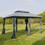 Outsunny 13'L x 10'W x 8.7'H Patio Gazebo Outdoor 2-Tiers Garden Canopy Yard Sunshade Shelter with Curtains, Grey