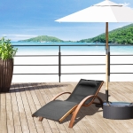 Outsunny Outdoor Wood Chaise Lounge Chair Recliner Patio Camping with Headrest, Teak & Black