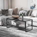 HOMCOM 2-Tier Coffee Table Cocktail Table with Extra Storage Shelf, Laminate Marble Print Table Top Side Table, for Living Room Bedroom Dorm, Black
