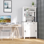 HOMCOM Freestanding Kitchen Pantry Cabinet Cupboard with Sliding Doors and Open Shelves Adjustable Shelving White