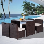 Outsunny 5PC Rattan Wicker Chairs Dining Table Set Patio Garden Furniture Cushioned
