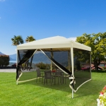 Outsunny Easy Pop Up Canopy Tent with Mesh Side Walls, 10-Feet x 10-Feet, Tan