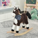 Qaba Kids Plush Ride-On Rocking Horse Toy Cowboy Rocker with Fun Realistic Sounds for Child 3-8 Years Old, Beige(c-2)