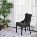 HOMCOM Swoop Air Dining Chair with Nailhead Trim and Ring Back Linen Fabric Wood Legs Dark Grey