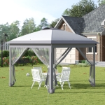Outsunny 11' x 11' Pop Up Gazebo, Foldable Canopy Tent with Solar LED Light, Remote Control, Sandbags, Zippered Mesh Sidewalls, Easy Height Adjustable and Carrying Bag for Backyard Garden Patio