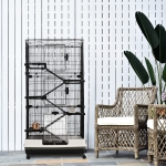 PawHut Rolling Small Animal Cage Rabbit Pet Play House w/ Platform Ramp Removable Tray
