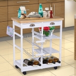 HOMCOM Rolling Kitchen Island Trolley Serving Cart Wheeled Storage Cabinet w/ Basket Shelves and Drawers White