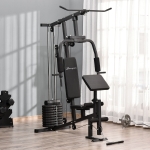 Soozier Multifunction Home Power Exercise Gym System Weight Training Exercise Workout Station Fitness Strength Machine, Black