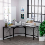 HOMCOM L-Shaped Wood Corner Computer Office Desk with PC Workstation Large Gaming Desk for Home Office, Black