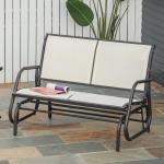 Outsunny Patio Double Glider Outdoor Steel Sling Fabric Gliding Bench Garden Swing Chair Heavy-Duty Porch Rocker Garden Loveseat Cream