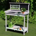 Outsunny Outdoor Garden Potting Bench Table Foldable Work Bench w/ Open Shelf Metal Tabletop Natural Wood Frame 33.5"x17.25"x35" Yellow(c-3)