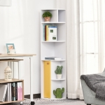 HOMCOM 5-Tier Corner Bookcase Bookshelf w/ Storage Compartments, Cupboard with Door, Floor Standing Cabinet Organizer for Home, Office, Narrow Places, White