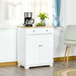 HOMCOM Kitchen Floor Cabinet Side Storage Cupboard Multi-use Sideboard Table with Solid Wood Top, Adjustable Shelf,Drawer for Dining Room, Living Room,Hallway,White