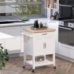 Homcom Kitchen Storage Trolley Cart Rolling Cupboard Island Wood Worktop Cabinet w/ Towel Rack and Drawer White