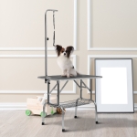 PawHut 37" Foldable Pet Grooming Table Dog Drying Table with Adjustable Arm Non-Slip Rubber Tabletop Aluminium Alloy Edge Stainless Steel Bar Hanging Leash Purple(c-3)