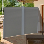 Outsunny Patio Retractable Double Side Awning, Folding Privacy Screen Fence, Privacy Wall Corner Divider, Garden Outdoor Sun Shade Wind Screen, Grey