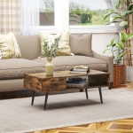 HOMCOM Retro Coffee Table with Storage Shelf and Drawer for Living Room, Vintage Wooden Sofa Side Table, Rustic Brown