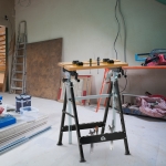 HOMCOM Work Bench Tool Stand with Adjustable Height and Angle, Carpenter Saw Table with 4 Clamps, Steel Frame, 220lbs Capacity