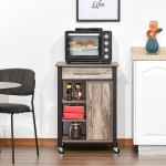 HOMCOM Kitchen Trolley Utility Cart on Wheels with Storage Shelves & Drawer for Dining Room, Dark Oak