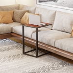HOMCOM Wooden Sofa Snack Table Laptop Holder Bed Side Desk with Metal Base, Walnut