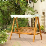 Outsunny 80" Patio Swing Chair with Canopy Outdoor Wooden Swing Bench Hammock, Cream White
