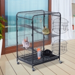 PawHut 37" Pet Cage Hamster Rats House Playpen 2 Doors Tray Animal Supply Kit Metal Black
