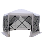 Outsunny 6-Sided Hexagon Pop Up Party Tent Gazebo with Mesh Netting Walls & Shaded Interior, 12' x 12', Beige