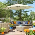 Outsunny Φ10’ Deluxe Patio Umbrella Outdoor Market Parasol Banana Hanging Offset Sunshade (Beige)