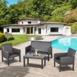 Outsunny 4 PCs Aluminum PE Rattan Wicker Sofa Set, Deep Grey